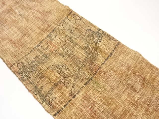 JAPANESE NAGOYA OBI FOR SUMMER / TSUMUGI / PULP CLOTH / WOVEN ABSTRACT